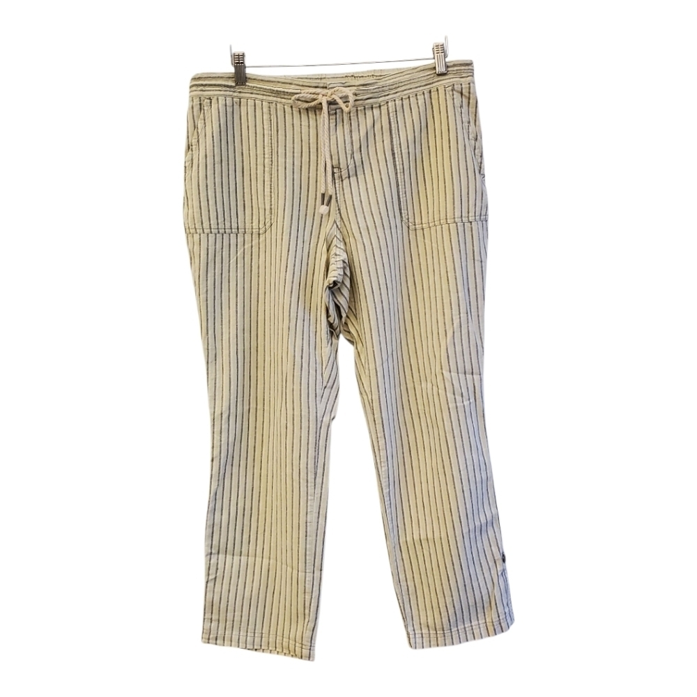Natural Reflections Ivory Blue Stripe Linen Straight Leg Pants Size L